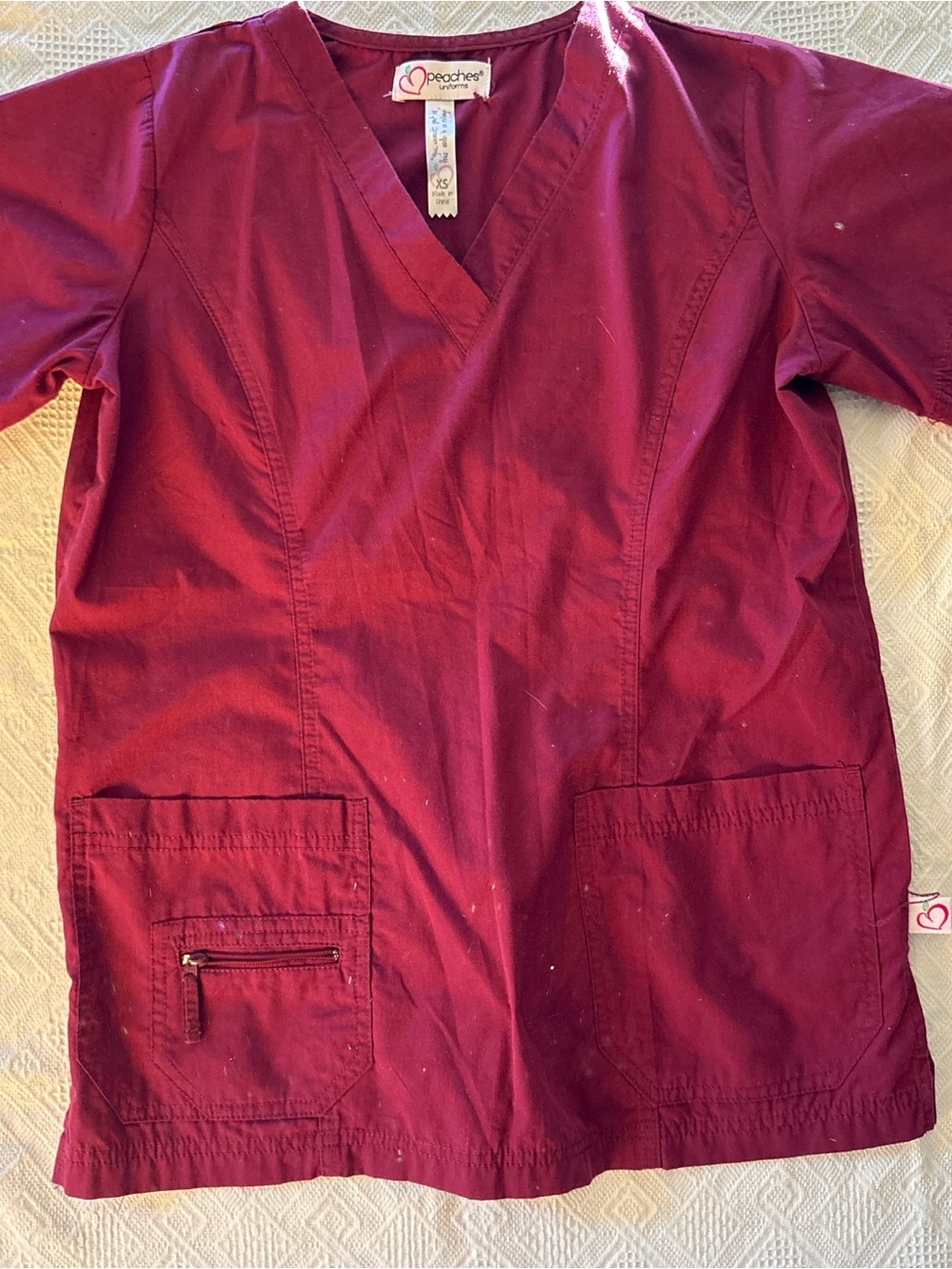 Peaches Uniforms Women’s Wine  Scrub Top - V-Neck, Two Pockets